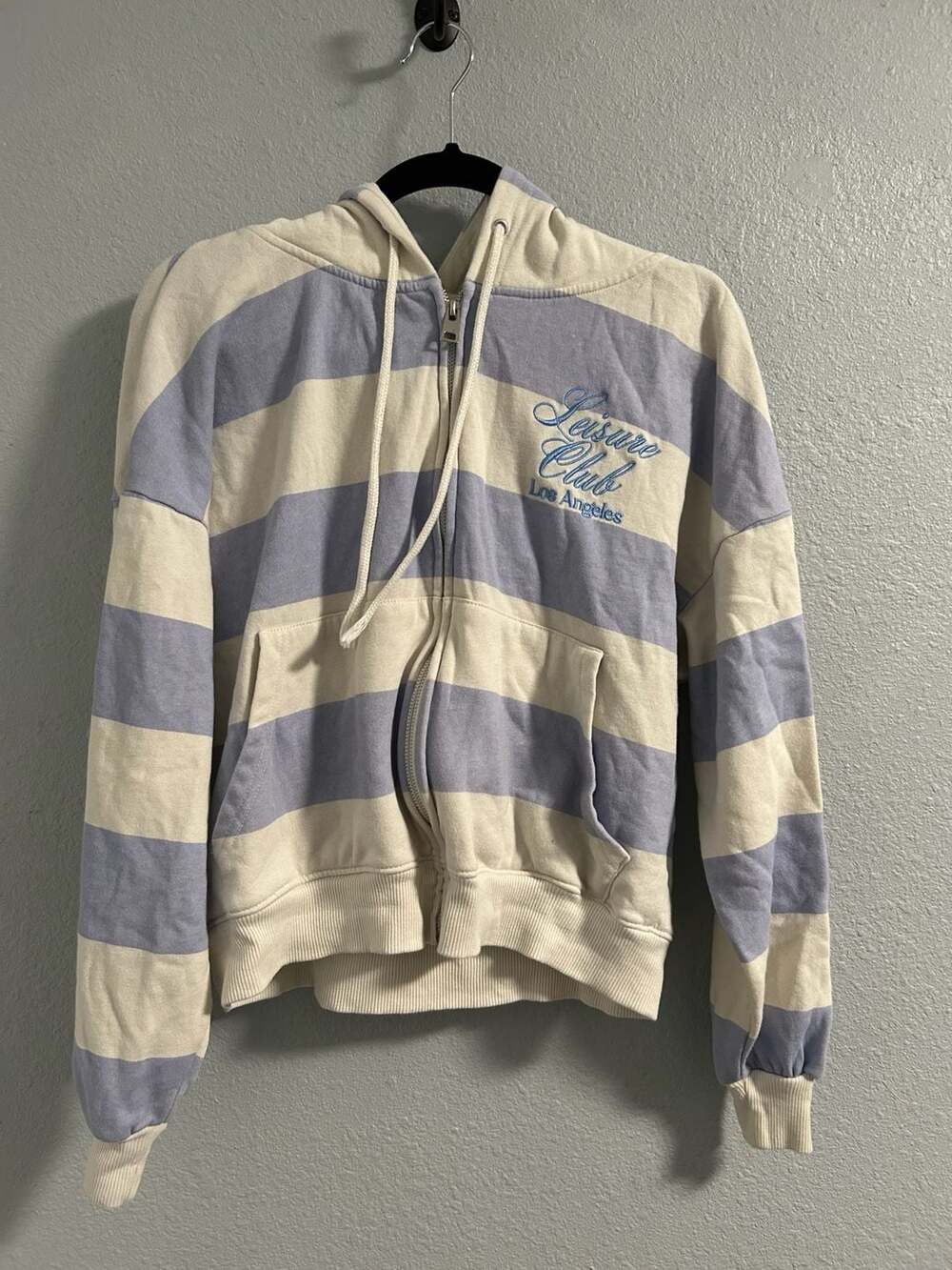 Mighty Fine Leisure Club Los Angeles Zip-Up Hoodie Size MD Blue Striped
